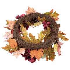 Fall Harvest Artificial Floral and Pinecone Wreath - 22" - Orange and Burgundy