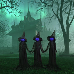 Lighted Faceless Witch Trio Outdoor Halloween Stakes - 4'