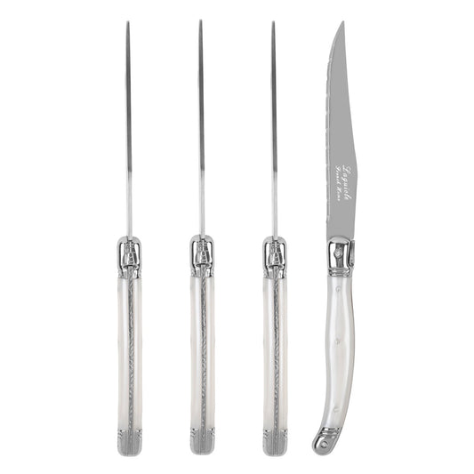 Laguiole Connoisseur 4-Piece Steak Knife Set With Pearl White Handles