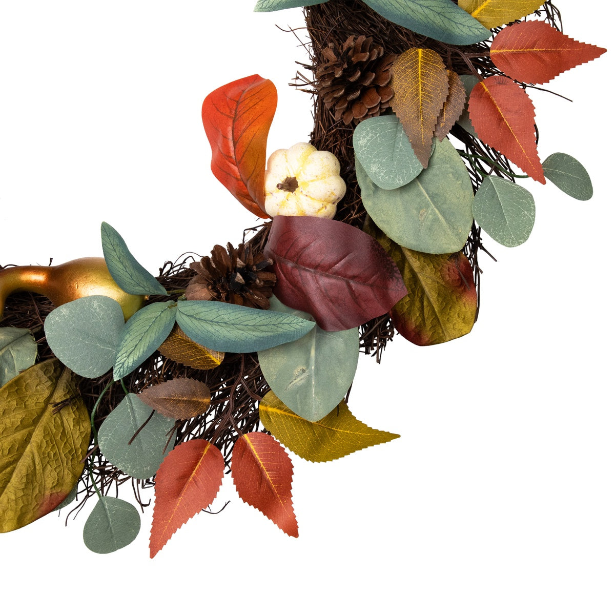 Northlight Pumpkin  Pinecone  and Gourd Artificial Fall Harvest Wreath  24-Inch  Unlit - Default Title - Bonton