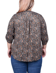 Plus Size 3/4 Roll Sleeve Top