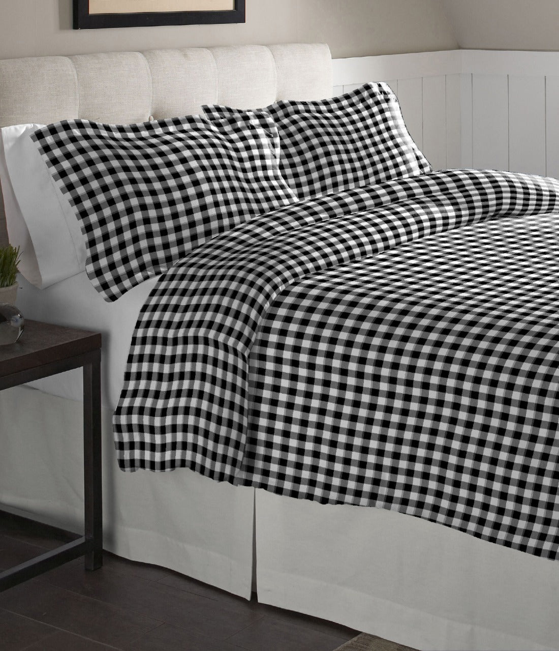  Pointehaven Solid & Print Flannel Duvet Sets White - White - Bonton