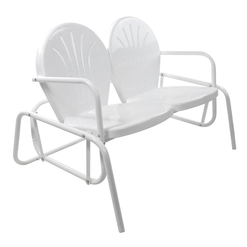48.25" Outdoor Retro 2-Person Metal Tulip Double Glider Patio Chair  White