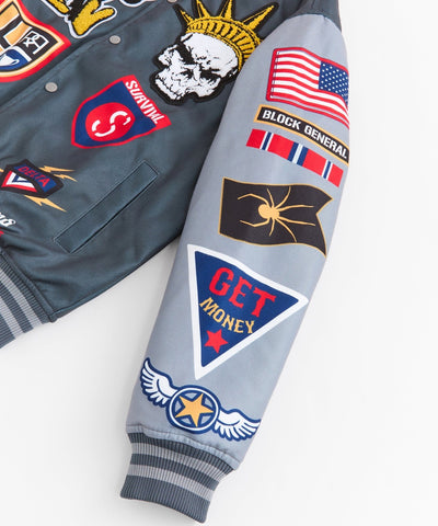Fearless Chenille Patched Varsity Jacket - Grey