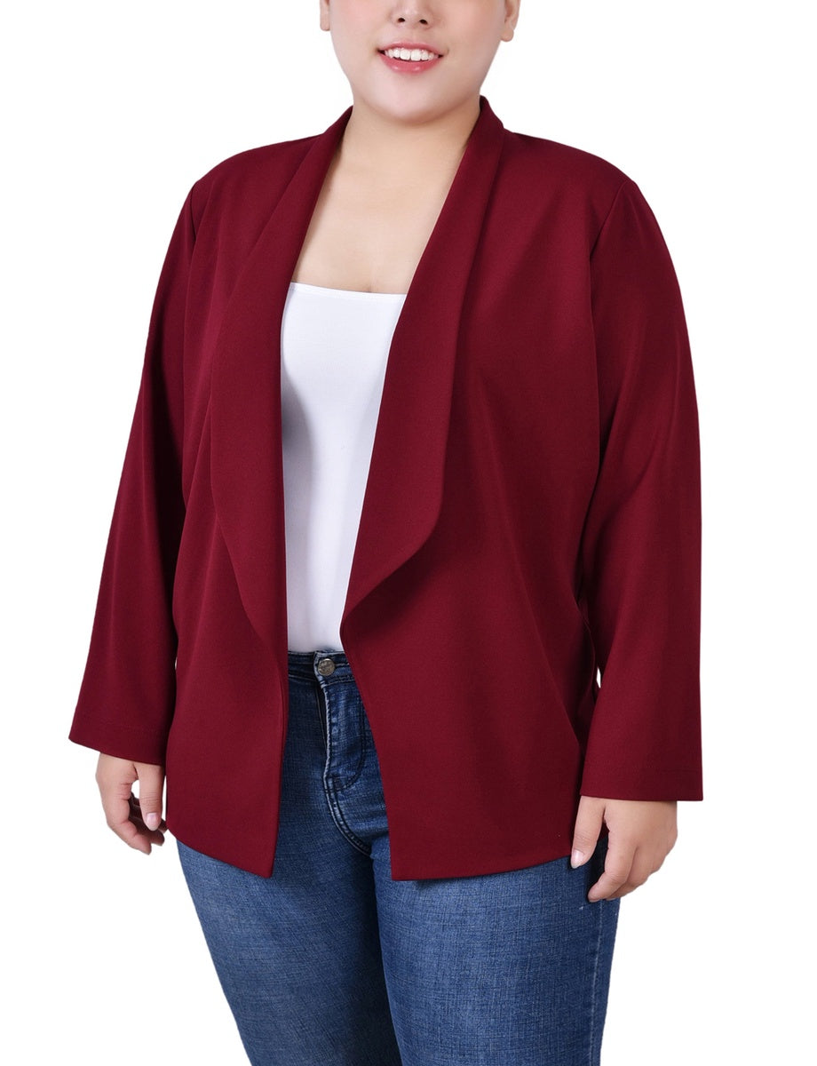  NY Collection Plus Size 3/4 Sleeve Ponte Jacket - Black - Bonton