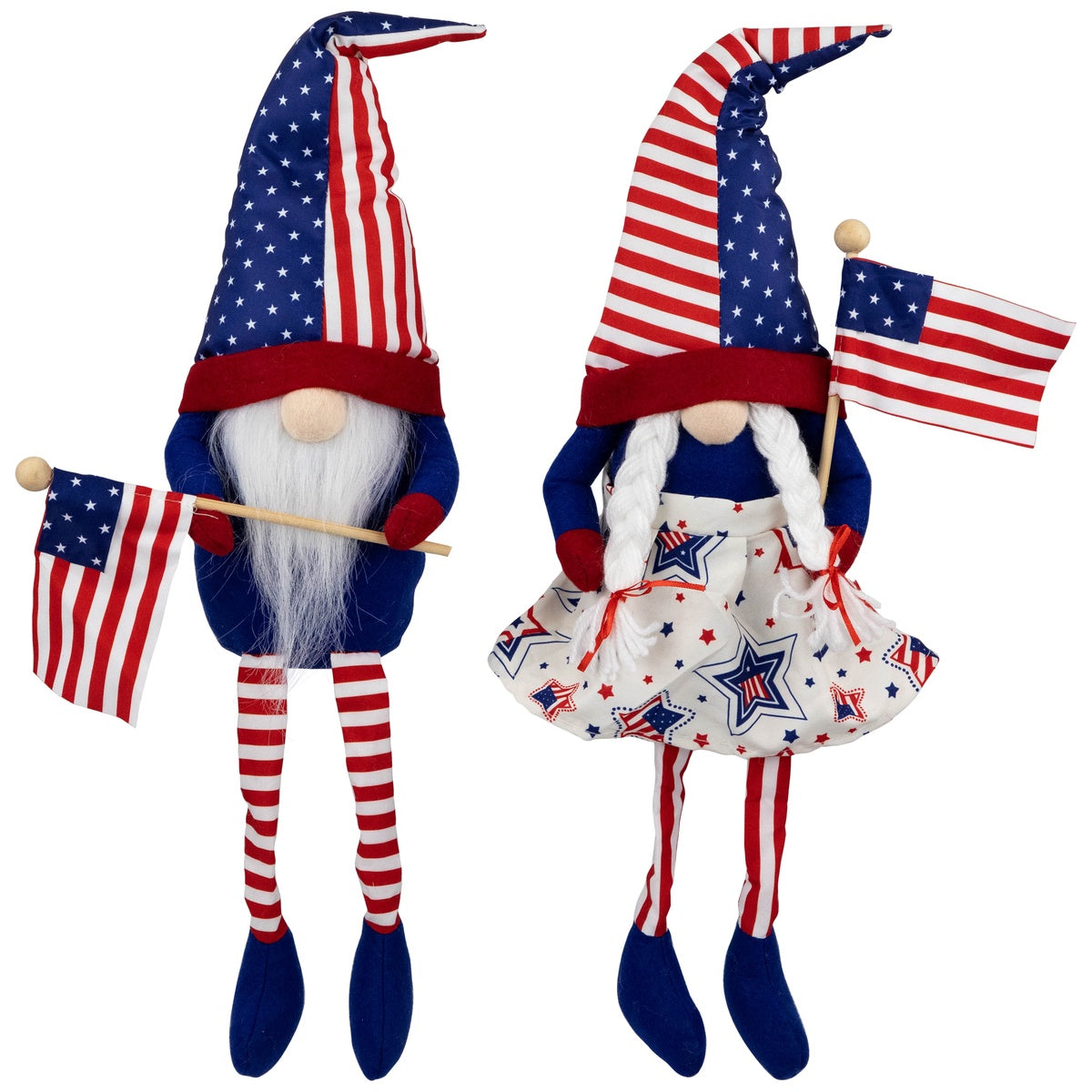  Northlight Stars and Stripes Patriotic Gnomes With Dangling Legs - 21.25