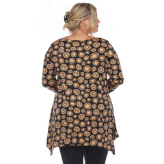 Plus Size Printed Geometric Circle Tunic Top