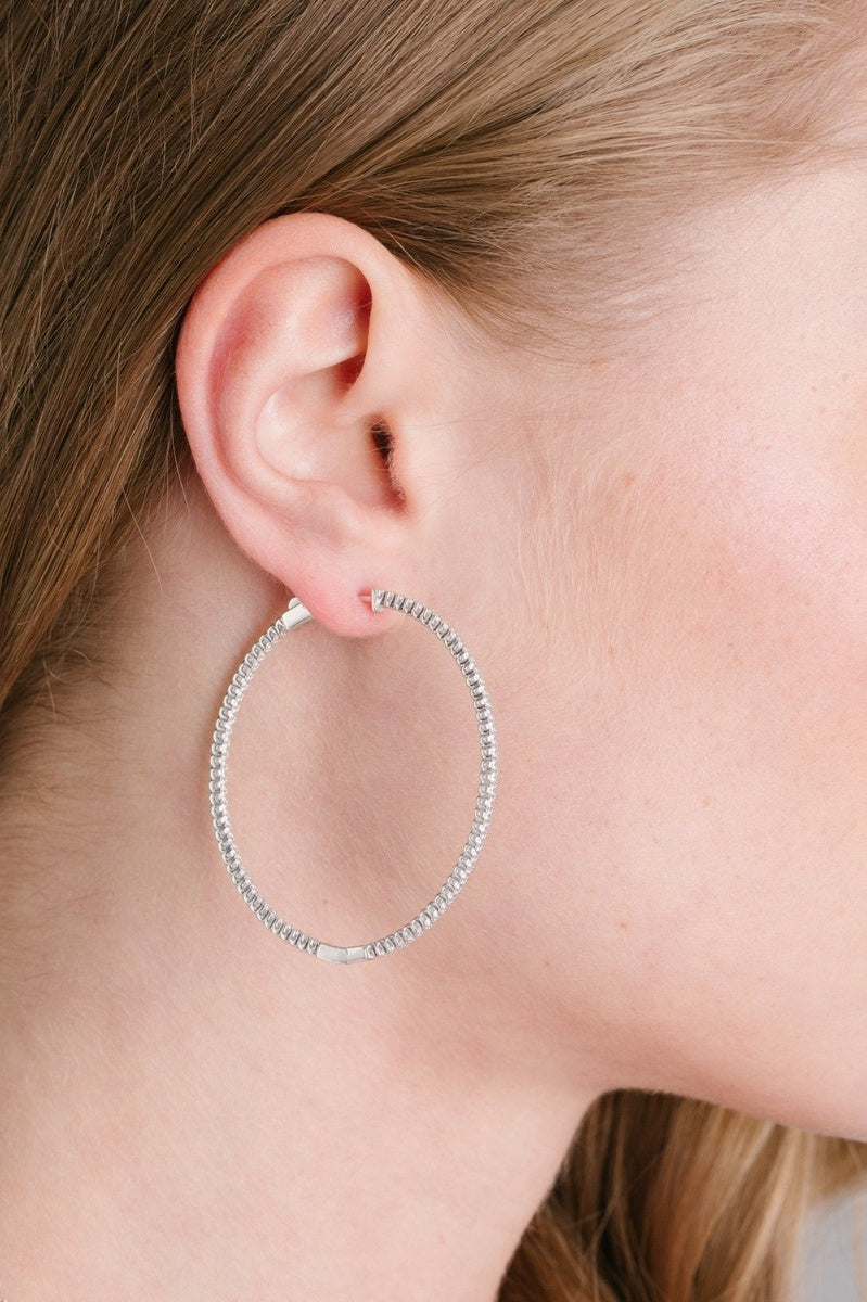  CRISLU Small Pave Hoop Earrings in Platinum - Pure Platinum - Bonton