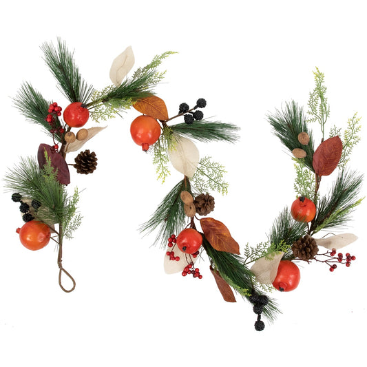 6' X 10" Fall Harvest Mixed Berry  Leaves and Pomegranate Garland - Unlit