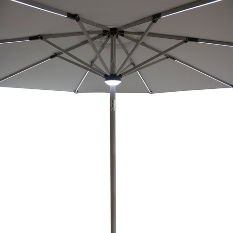 9ft Solar Lighted Outdoor Patio Market Umbrella With Hand Crank and Tilt  Gray