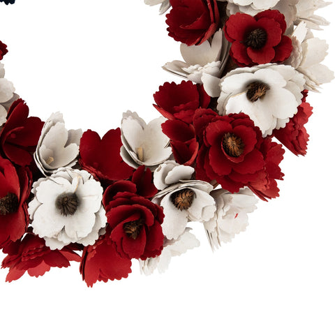 Americana Floral Flag Wood Shavings Wreath - 15"