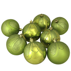 125ct Green Shatterproof 3-Finish Tropical Christmas Ornaments 5.5" (140mm)