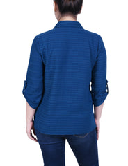 Petite 3/4 Sleeve Woven Jacquard Blouse