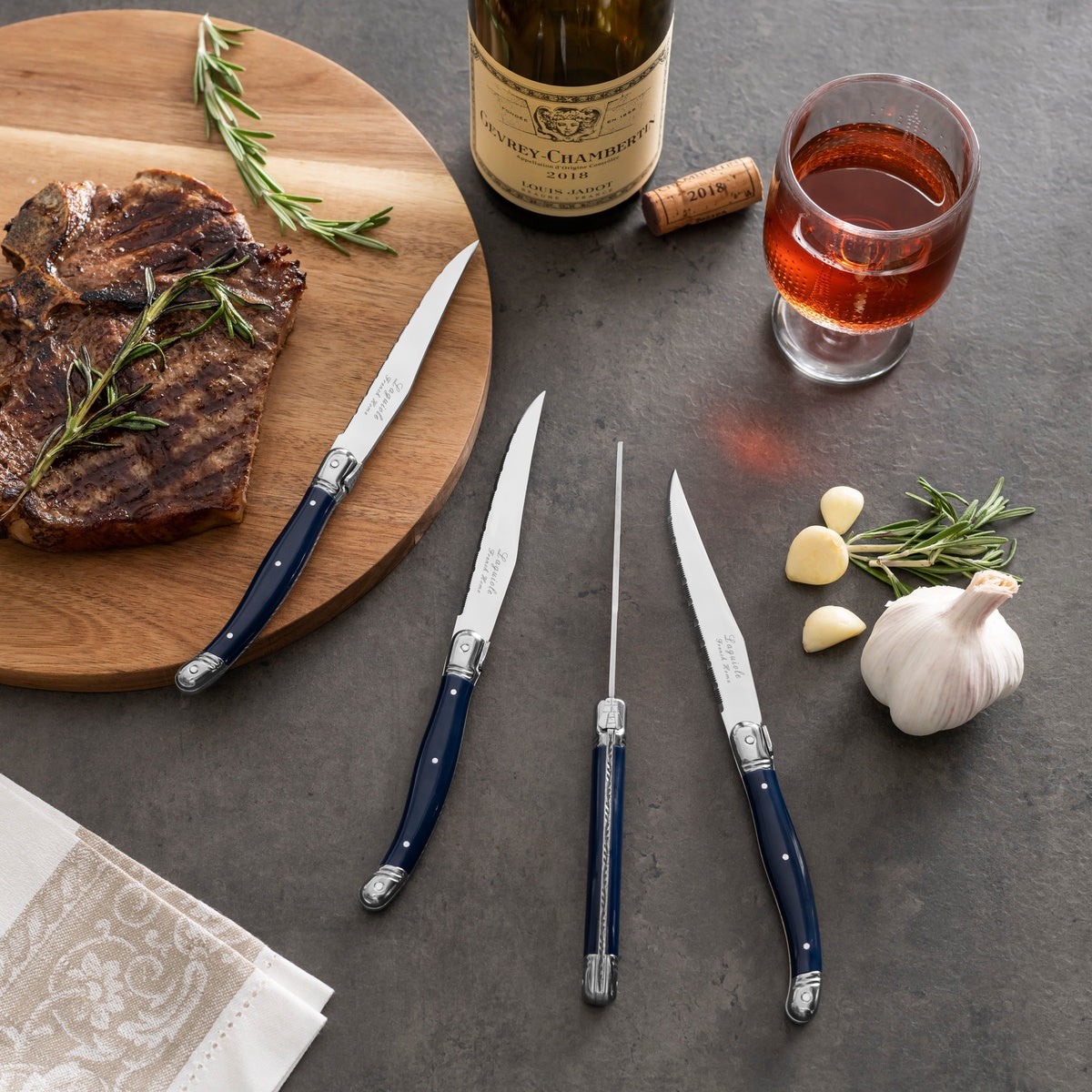  French Home Laguiole Connoisseur 4-Piece Steak Knife Set With Navy Handles - Default Title - Bonton