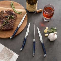 Laguiole Connoisseur 4-Piece Steak Knife Set With Navy Handles