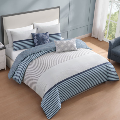 Bebejan Blue Geo Lines 5 Piece Reversible Comforter Set