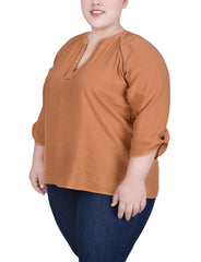 Plus Size Raglan Sleeve Split Neck Blouse