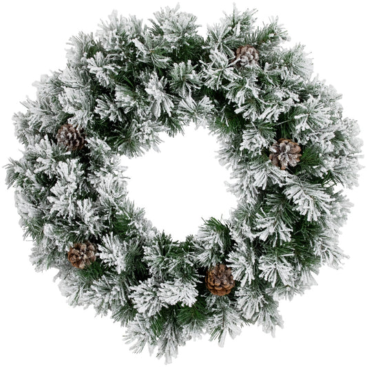 Snowy Flocked Angel Pine With Pine Cones Artificial Christmas Wreath - 24" - Unlit