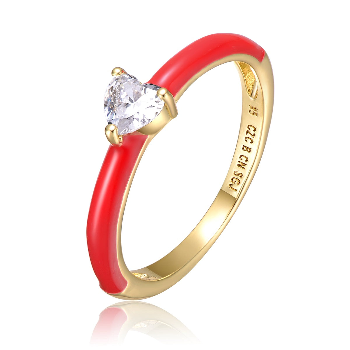  GigiGirl Kids/Teens 14k Gold Plated With Cubic Zirconia Heart Solitaire Red Enamel Ring - 4 - Bonton