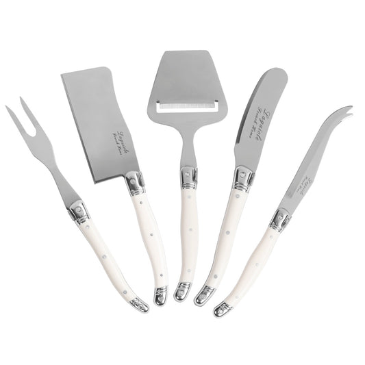 5-Piece Laguiole Cheese Knife, Fork, and Slicer Set With Faux Ivory Handles