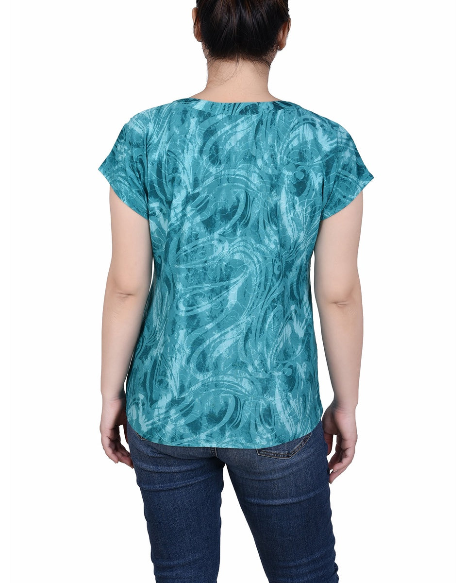  NY Collection Extended Sleeve Top With Grommets - Emerald Waves - Bonton