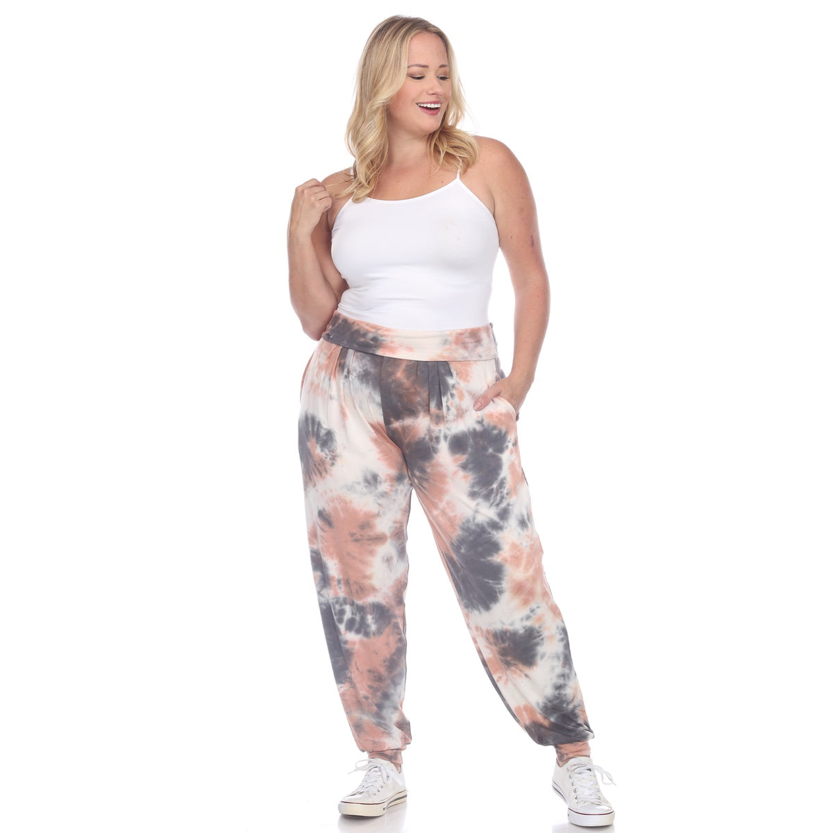  White Mark Plus Size Tie Dye Harem Pants - 1x - Bonton