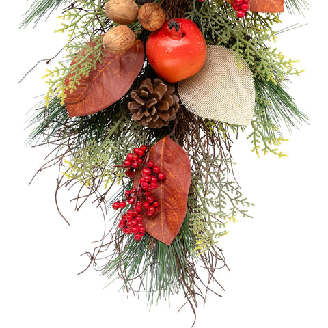 30" Autumn Harvest Mixed Berry and Pomegranate Artificial Teardrop Swag - Unlit