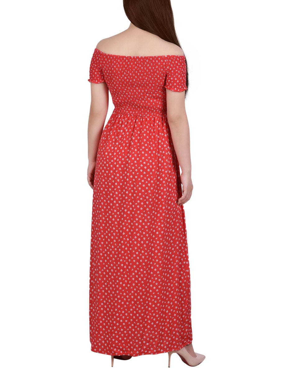  NY Collection Smocked Bodice Maxi Dress - Red Floral - Bonton