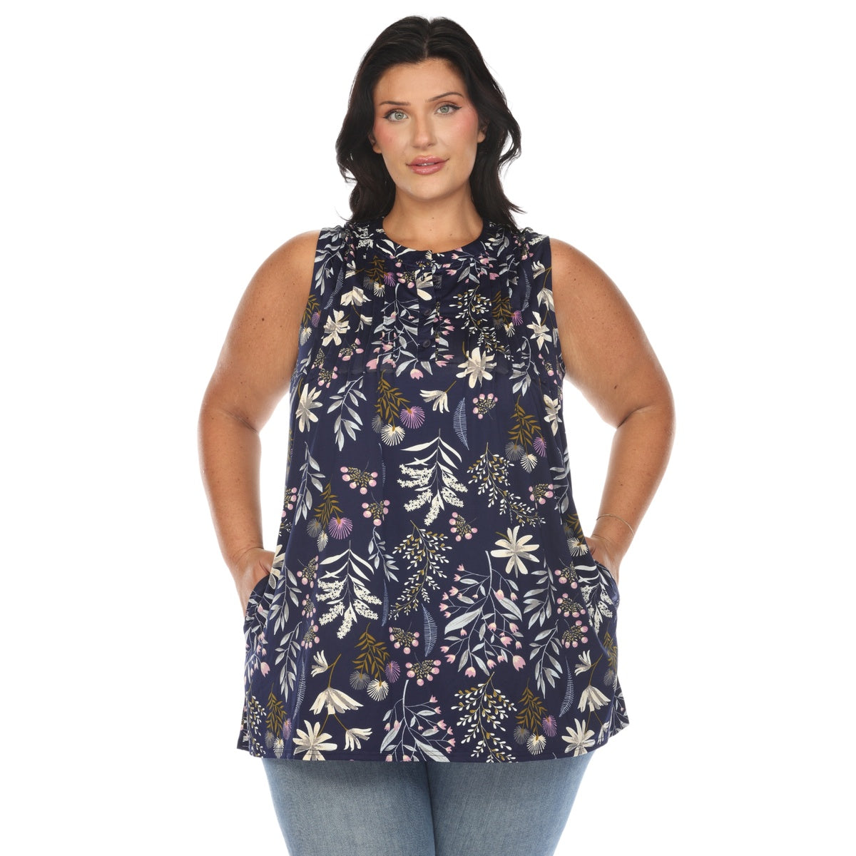  White Mark Plus Size Floral Sleeveless Tunic Top - 1X - Bonton