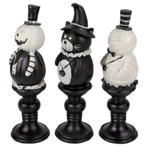 Pumpkin  Cat and Ghost Halloween Candlestick Decorations - 8.25" - Set of 3