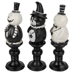 Pumpkin  Cat and Ghost Halloween Candlestick Decorations - 8.25" - Set of 3