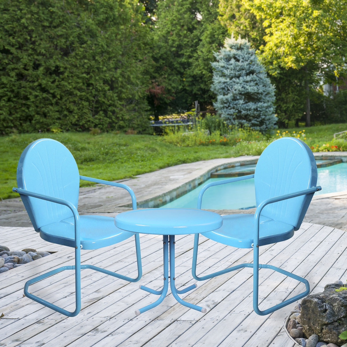  Northlight 3-Piece Retro Metal Tulip Chairs and Side Table Outdoor Set  Sky Blue - Default Title - Bonton