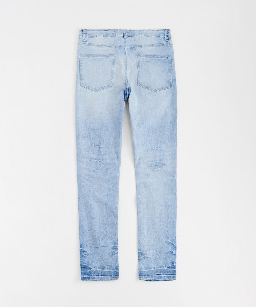  Reason Clothing Men's Skinny Rip and Repair Denim Pants - Light Blue - LIGHT BLUE - Bonton