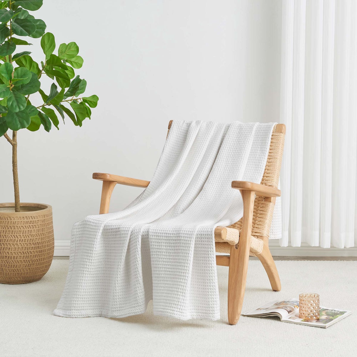  Patina Vie Maison Patina Vie Maison 100% Cotton All-Season Waffle Weave Knit Throw Blanket - Full / Queen - Bonton
