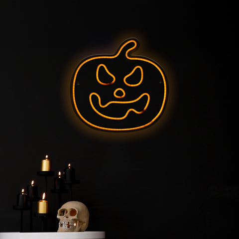 LED Lighted Neon Style Jack-O-Lantern Halloween Window Silhouette - 15" - Orange