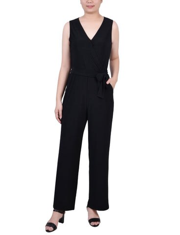 Petite Sleeveless Belted Jumpsuit