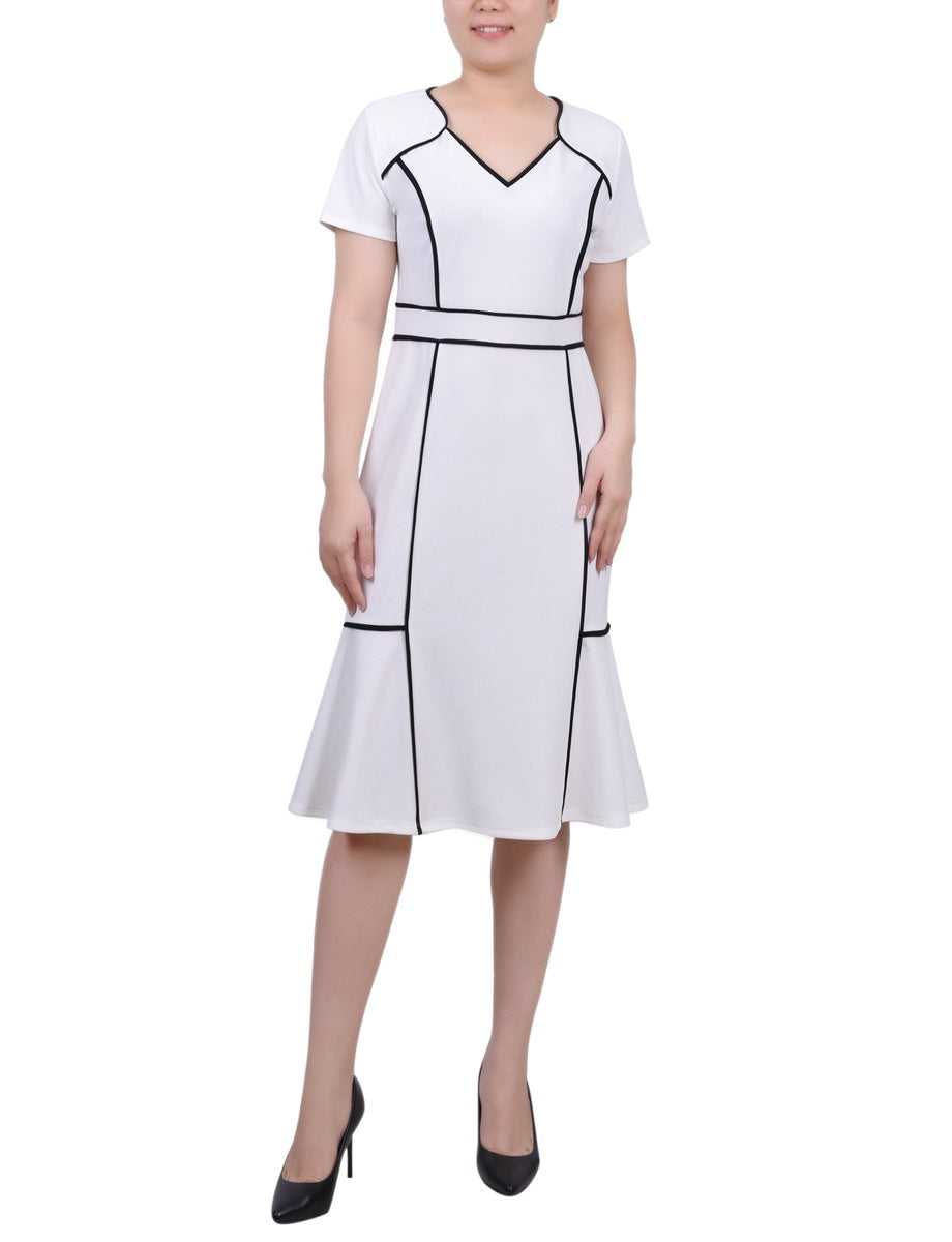  NY Collection Short Sleeve Piped Detail Dress - Black White - Bonton