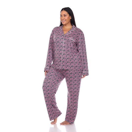 Plus Size Long Sleeve Heart Print Pajama Set