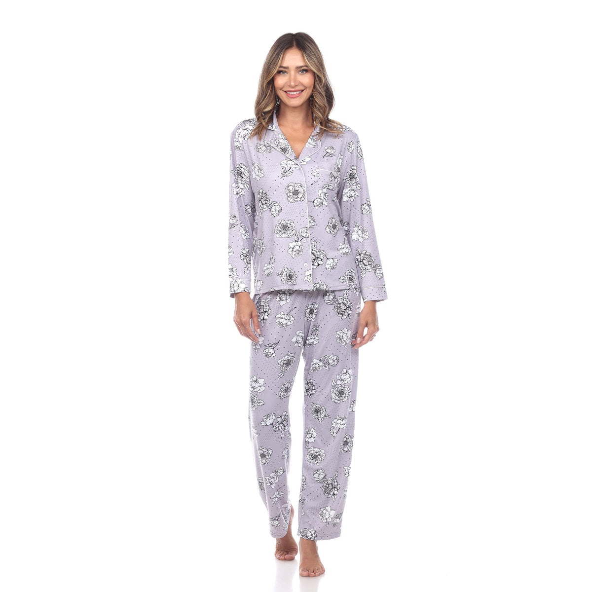  White Mark Women's Long Sleeve Floral Pajama Set - S - Bonton