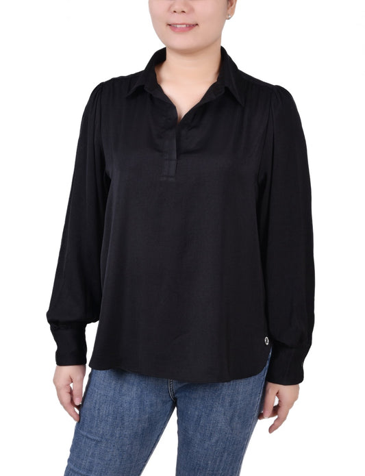 Long Puff Sleeve Satin Blouse