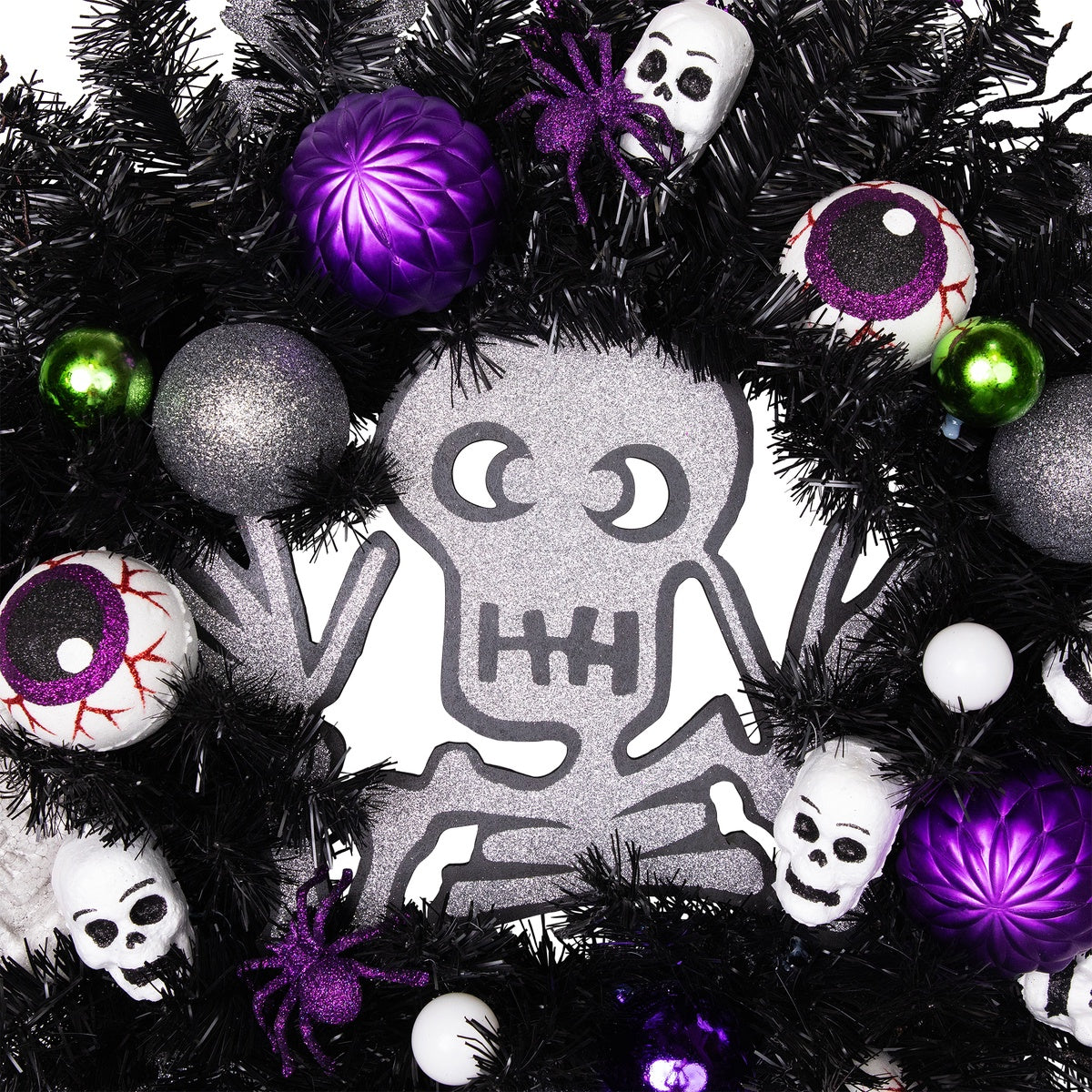  Northlight Purple and Black Spooky Skeleton Pine Halloween Wreath  24-Inch  Unlit - Default Title - Bonton
