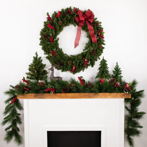 Pre-Lit B/O Canadian Pine Christmas Double Wreath - 36" - Clear LED Lights