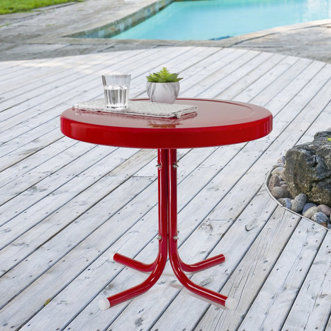 22" Outdoor Retro Tulip Steel Side Table  Red
