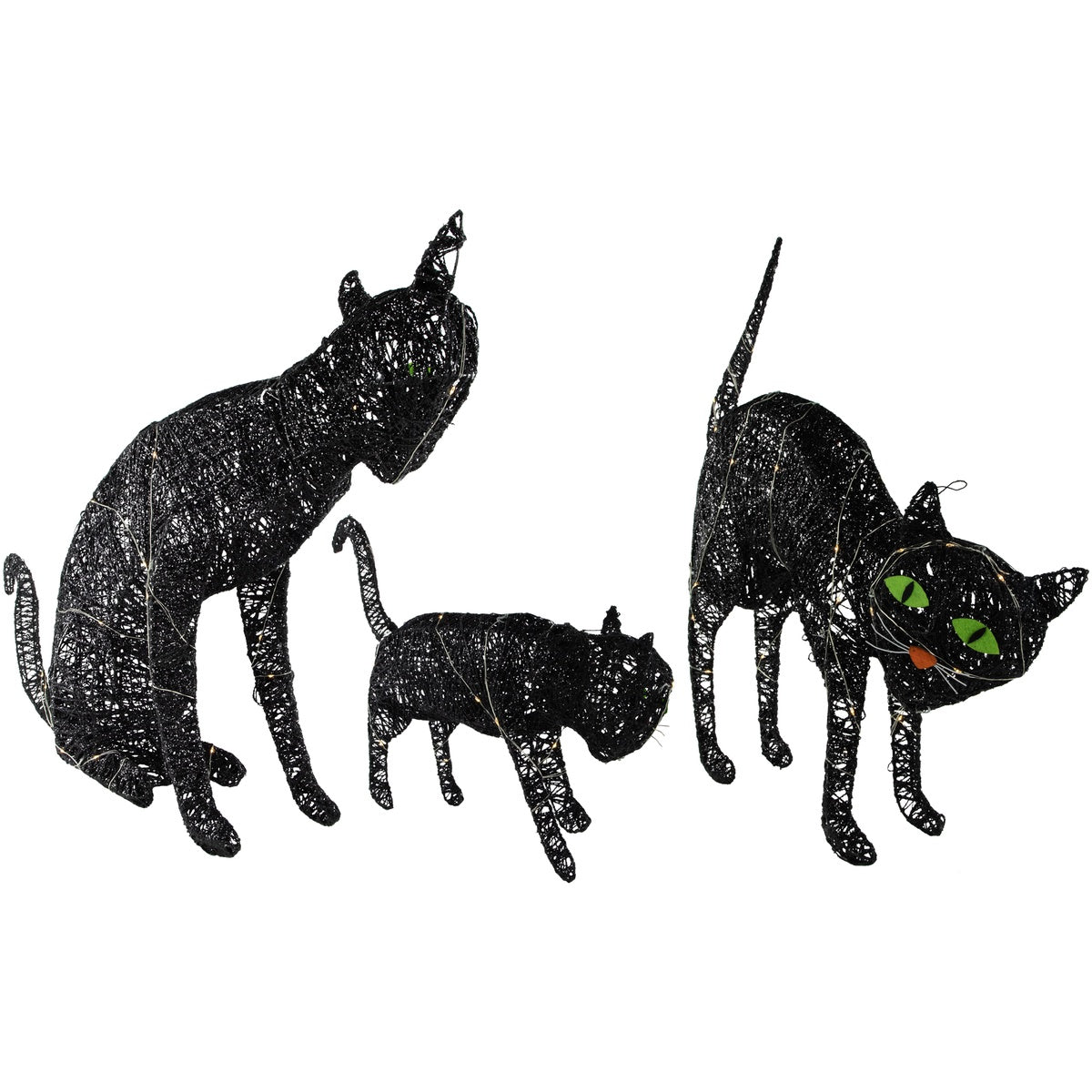  Northlight Set of 3 LED Lighted Black Cat Family Outdoor Halloween Decorations 27.5