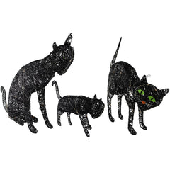 Set of 3 LED Lighted Black Cat Family Outdoor Halloween Decorations 27.5"