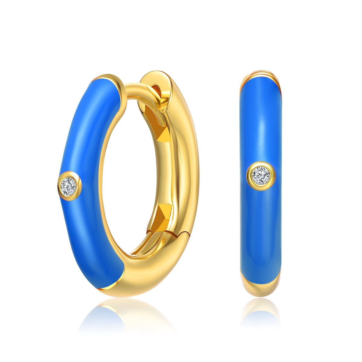  GigiGirl Kids's 14k Gold Plated Colored Enamel & Cubic Zirconia Hoop Earrings - Blue - Bonton