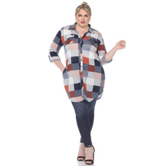 Plus Size Plaid Button Down Tunic Shirt