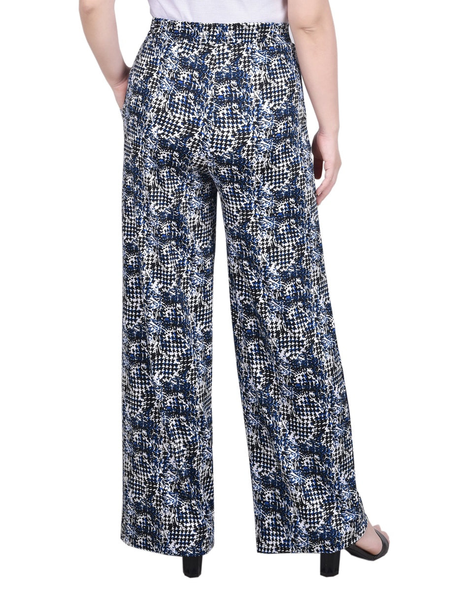  NY Collection Petite Wide Leg Pull on Pant - Black Navy Abstract - Bonton