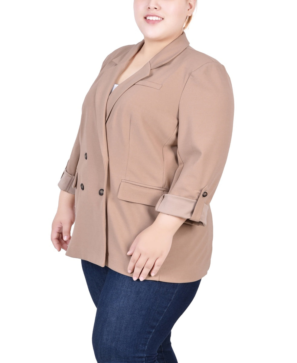  NY Collection Plus Size Long Sleeve Double Breasted Crepe Jacket - Jester Red - Bonton