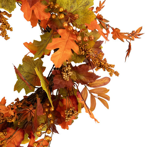 Fall Harvest Gold Berries and Autumn Leaves Artificial Twig Wreath - 22-Inch  Unlit